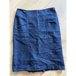 Nanette Lepore Navy Blue Lace‎ Pencil Skirt Size 2 Knee Length Tailored Work